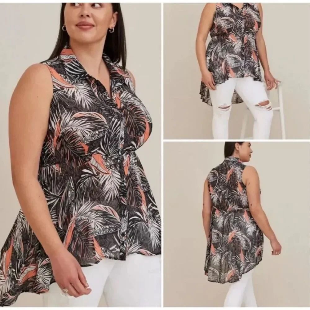 Torrid wild tropical high low 3x flowy chiffon babydoll tunic